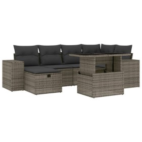 vidaXL 7-tlg. Garten-Sofagarnitur mit Kissen Grau Poly Rattan