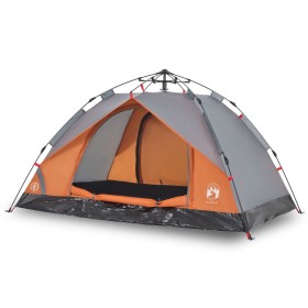 vidaXL Kuppel-Campingzelt 3 Personen Grau und Orange Quick Release