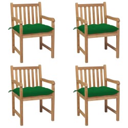 vidaXL Gartenstühle 4 Stk. mit Grünen Kissen Massivholz Teak