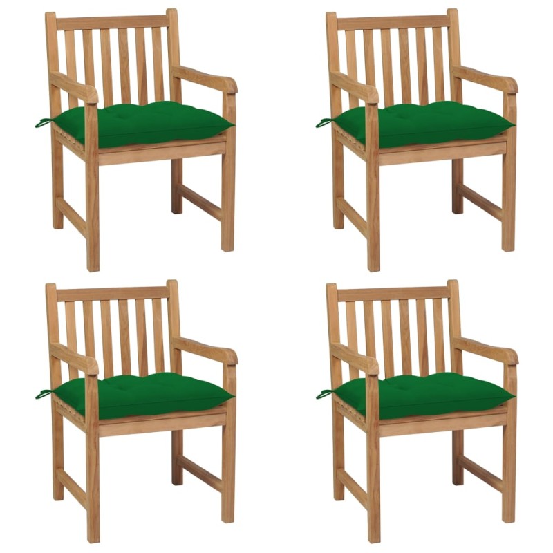 vidaXL Gartenstühle 4 Stk. mit Grünen Kissen Massivholz Teak vidaXL Gartenstühle 4 Stk. mit Grünen Kissen Massivholz Teak