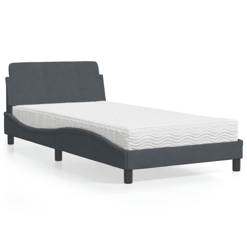 vidaXL Bett mit Matratze Dunkelgrau 100x200 cm Samt vidaXL Bett mit Matratze Dunkelgrau 100x200 cm Samt