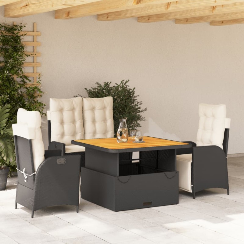 vidaXL 4-tlg. Garten-Essgruppe mit Kissen Schwarz Poly Rattan vidaXL 4-tlg. Garten-Essgruppe mit Kissen Schwarz Poly Rattan