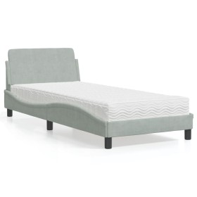 vidaXL Bett mit Matratze Hellgrau 90x200 cm Samt