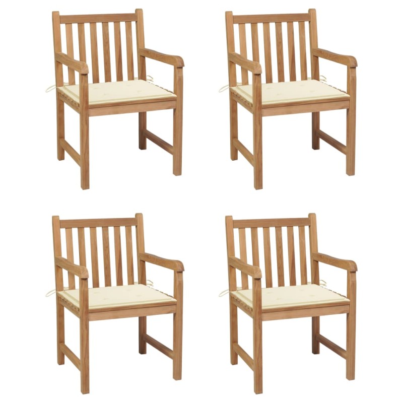Gartenstühle 4 Stk. mit Cremeweißen Kissen Massivholz Teak Gartenstühle 4 Stk. mit Cremeweißen Kissen Massivholz Teak