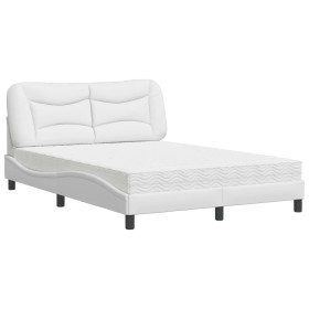 vidaXL Bett mit Matratze Weiß 140x200 cm Kunstleder