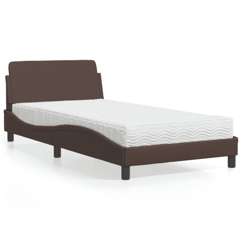 vidaXL Bett mit Matratze Braun 100x200 cm Kunstleder vidaXL Bett mit Matratze Braun 100x200 cm Kunstleder