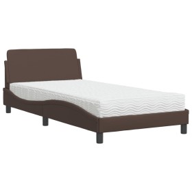 vidaXL Bett mit Matratze Braun 100x200 cm Kunstleder