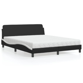 vidaXL Bett mit Matratze Schwarz und Weiß 160x200 cm Kunstleder