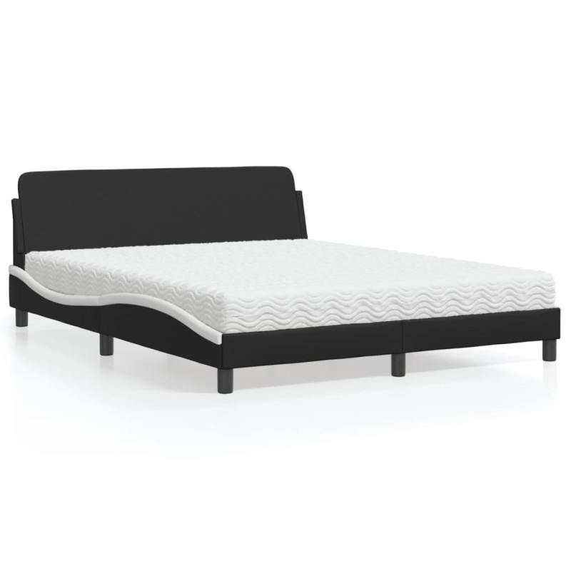 vidaXL Bett mit Matratze Schwarz und Weiß 160x200 cm Kunstleder vidaXL Bett mit Matratze Schwarz und Weiß 160x200 cm Kunstleder