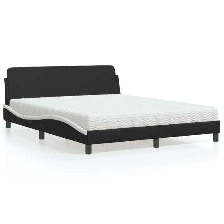 vidaXL Bett mit Matratze Schwarz und Weiß 160x200 cm Kunstleder