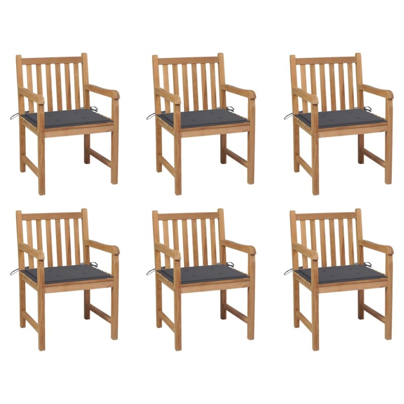 Gartenstühle 6 Stk. mit Anthrazit Kissen Massivholz Teak Gartenstühle 6 Stk. mit Anthrazit Kissen Massivholz Teak