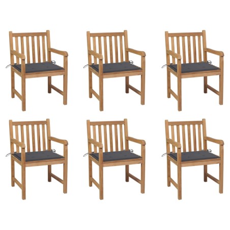 Gartenstühle 6 Stk. mit Anthrazit Kissen Massivholz Teak