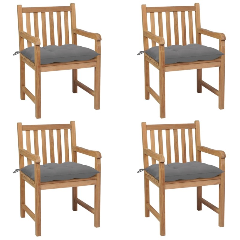 Gartenstühle 4 Stk. mit Grauen Kissen Massivholz Teak Gartenstühle 4 Stk. mit Grauen Kissen Massivholz Teak