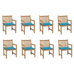 Gartenstühle 8 Stk. mit Blauen Kissen Massivholz Teak