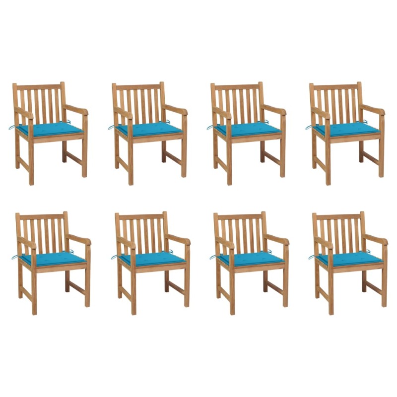 Gartenstühle 8 Stk. mit Blauen Kissen Massivholz Teak Gartenstühle 8 Stk. mit Blauen Kissen Massivholz Teak