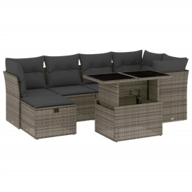 vidaXL 7-tlg. Garten-Sofagarnitur mit Kissen Grau Poly Rattan
