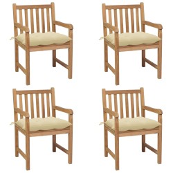 Gartenstühle 4 Stk. mit Cremeweißen Kissen Massivholz Teak