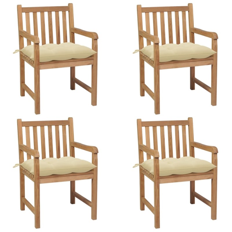Gartenstühle 4 Stk. mit Cremeweißen Kissen Massivholz Teak Gartenstühle 4 Stk. mit Cremeweißen Kissen Massivholz Teak