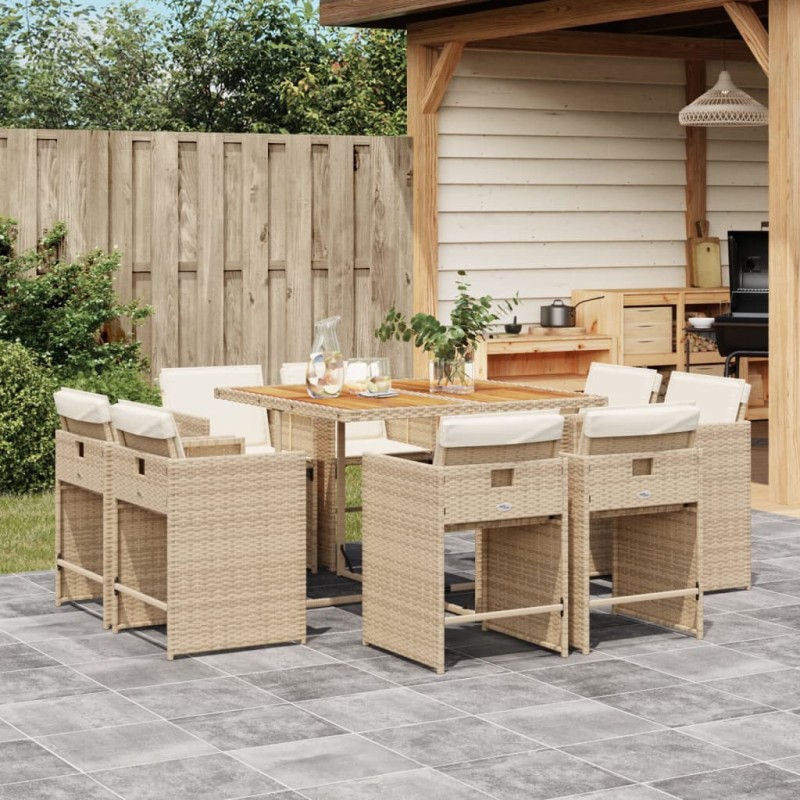 vidaXL 9-tlg. Garten-Essgruppe mit Kissen Beige Poly Rattan vidaXL 9-tlg. Garten-Essgruppe mit Kissen Beige Poly Rattan