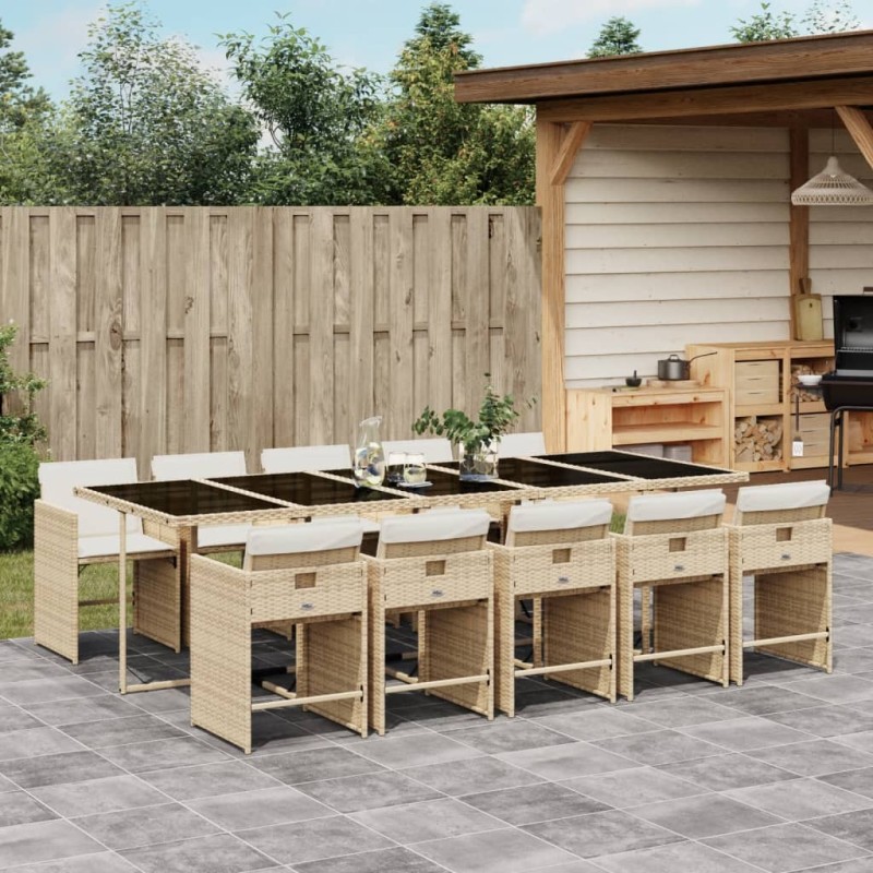 vidaXL 11-tlg. Garten-Essgruppe mit Kissen Beige Poly Rattan vidaXL 11-tlg. Garten-Essgruppe mit Kissen Beige Poly Rattan
