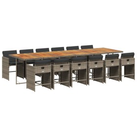 vidaXL 13-tlg. Garten-Essgruppe mit Kissen Grau Poly Rattan