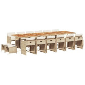 vidaXL 17-tlg. Garten-Essgruppe mit Kissen Beige Poly Rattan
