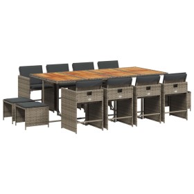 vidaXL 13-tlg. Garten-Essgruppe mit Kissen Grau Poly Rattan