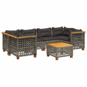 vidaXL 7-tlg. Garten-Sofagarnitur mit Kissen Grau Poly Rattan
