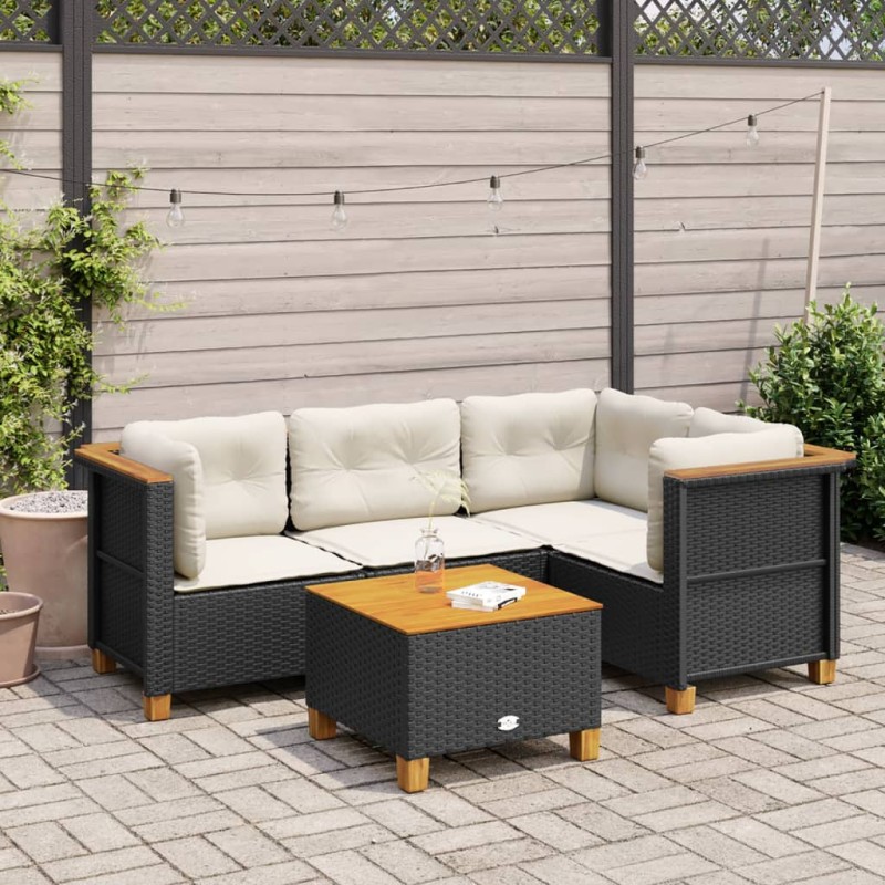 vidaXL 5-tlg. Garten-Sofagarnitur mit Kissen Schwarz Poly Rattan vidaXL 5-tlg. Garten-Sofagarnitur mit Kissen Schwarz Poly Rattan