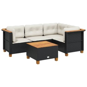vidaXL 5-tlg. Garten-Sofagarnitur mit Kissen Schwarz Poly Rattan