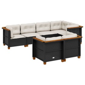 vidaXL 7-tlg. Garten-Sofagarnitur mit Kissen Schwarz Poly Rattan