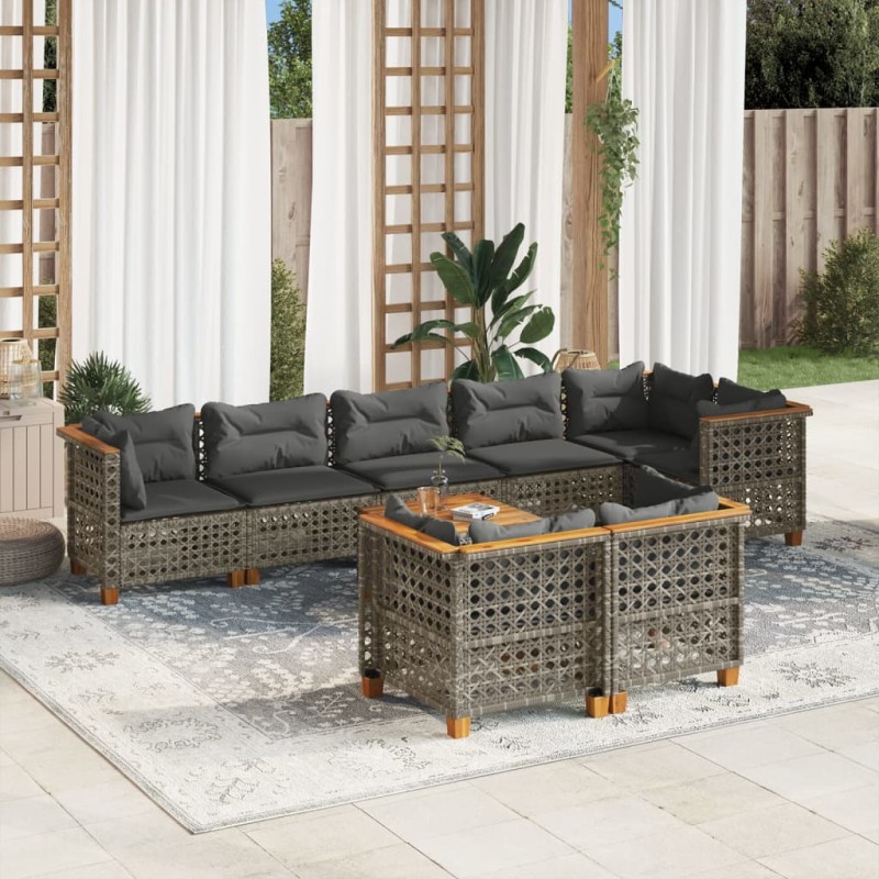 vidaXL 9-tlg. Garten-Sofagarnitur mit Kissen Grau Poly Rattan vidaXL 9-tlg. Garten-Sofagarnitur mit Kissen Grau Poly Rattan