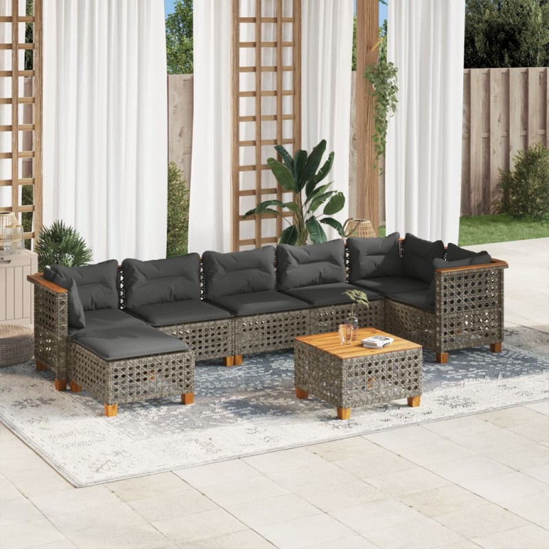 vidaXL 8-tlg. Garten-Sofagarnitur mit Kissen Grau Poly Rattan vidaXL 8-tlg. Garten-Sofagarnitur mit Kissen Grau Poly Rattan