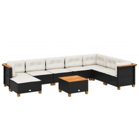 vidaXL 9-tlg. Garten-Sofagarnitur mit Kissen Schwarz Poly Rattan