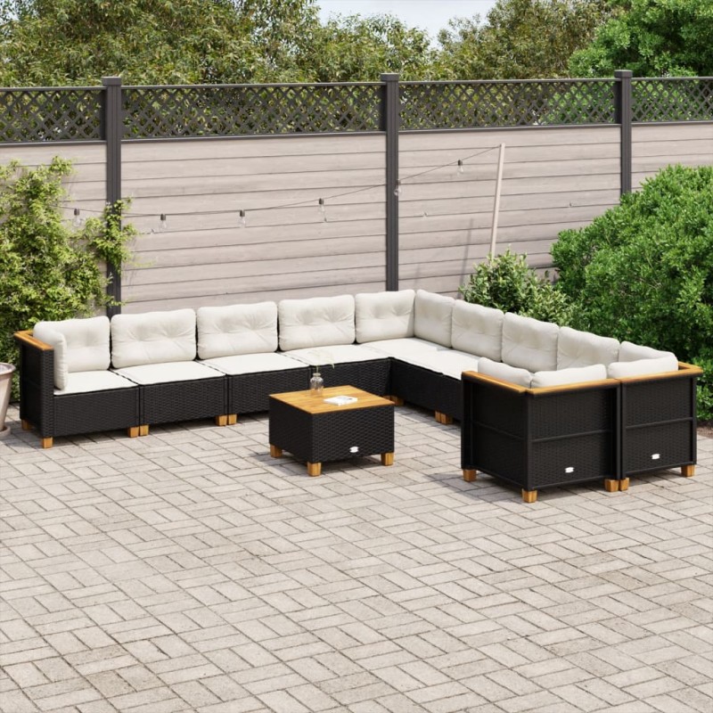 vidaXL 11-tlg. Garten-Sofagarnitur mit Kissen Schwarz Poly Rattan vidaXL 11-tlg. Garten-Sofagarnitur mit Kissen Schwarz Poly Rattan