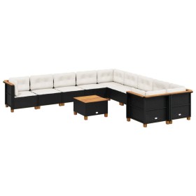 vidaXL 11-tlg. Garten-Sofagarnitur mit Kissen Schwarz Poly Rattan
