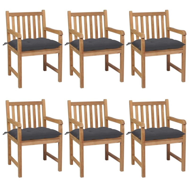 Gartenstühle 6 Stk. mit Anthrazit Kissen Massivholz Teak Gartenstühle 6 Stk. mit Anthrazit Kissen Massivholz Teak