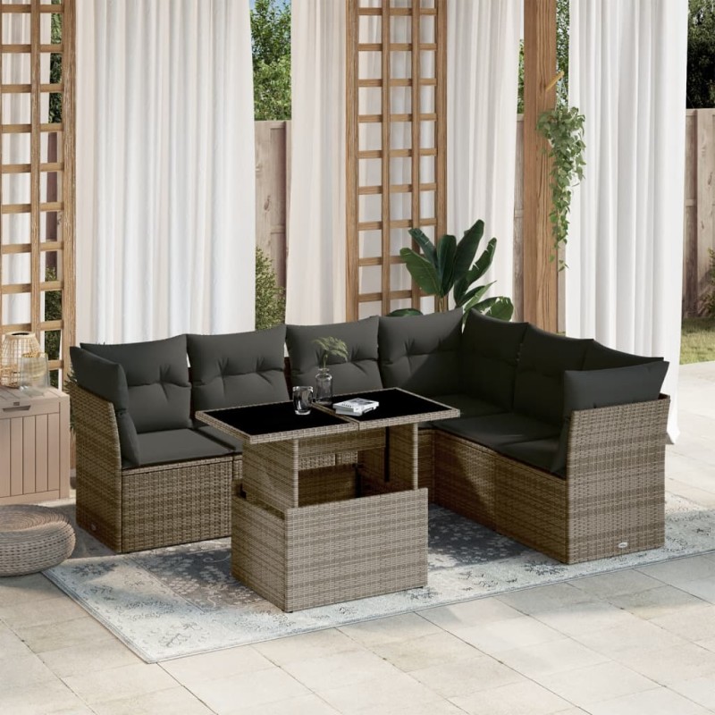 vidaXL 7-tlg. Garten-Sofagarnitur mit Kissen Grau Poly Rattan vidaXL 7-tlg. Garten-Sofagarnitur mit Kissen Grau Poly Rattan
