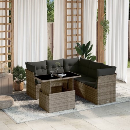 vidaXL 6-tlg. Garten-Sofagarnitur mit Kissen Grau Poly Rattan