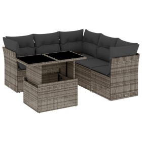 vidaXL 6-tlg. Garten-Sofagarnitur mit Kissen Grau Poly Rattan