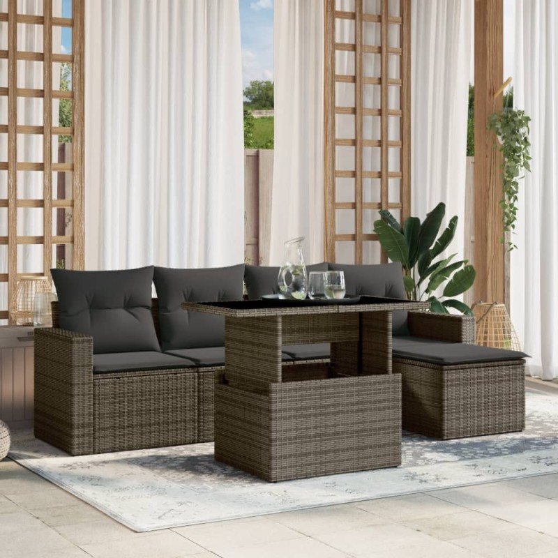 vidaXL 6-tlg. Garten-Sofagarnitur mit Kissen Grau Poly Rattan vidaXL 6-tlg. Garten-Sofagarnitur mit Kissen Grau Poly Rattan