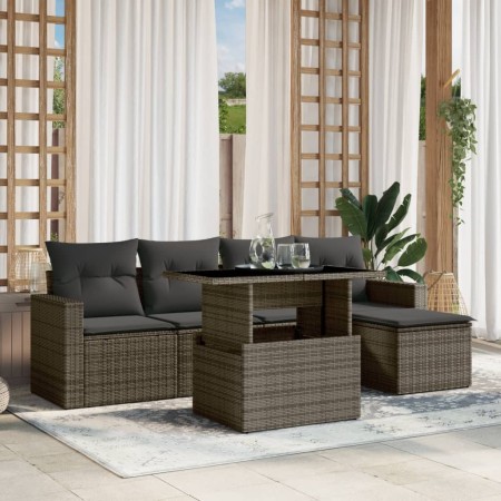 vidaXL 6-tlg. Garten-Sofagarnitur mit Kissen Grau Poly Rattan