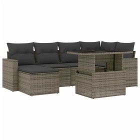 vidaXL 7-tlg. Garten-Sofagarnitur mit Kissen Grau Poly Rattan