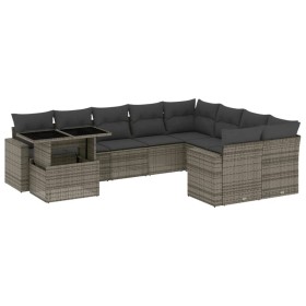 vidaXL 10-tlg. Garten-Sofagarnitur mit Kissen Grau Poly Rattan