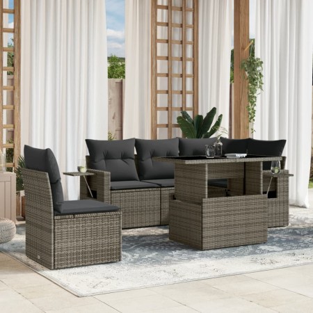 vidaXL 6-tlg. Garten-Sofagarnitur mit Kissen Grau Poly Rattan