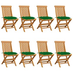 Gartenstühle mit Grünen Kissen 8 Stk. Massivholz Teak