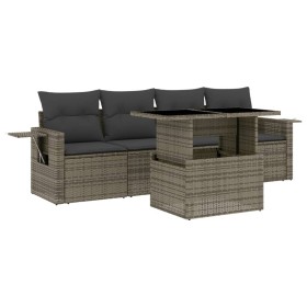 vidaXL 5-tlg. Garten-Sofagarnitur mit Kissen Grau Poly Rattan