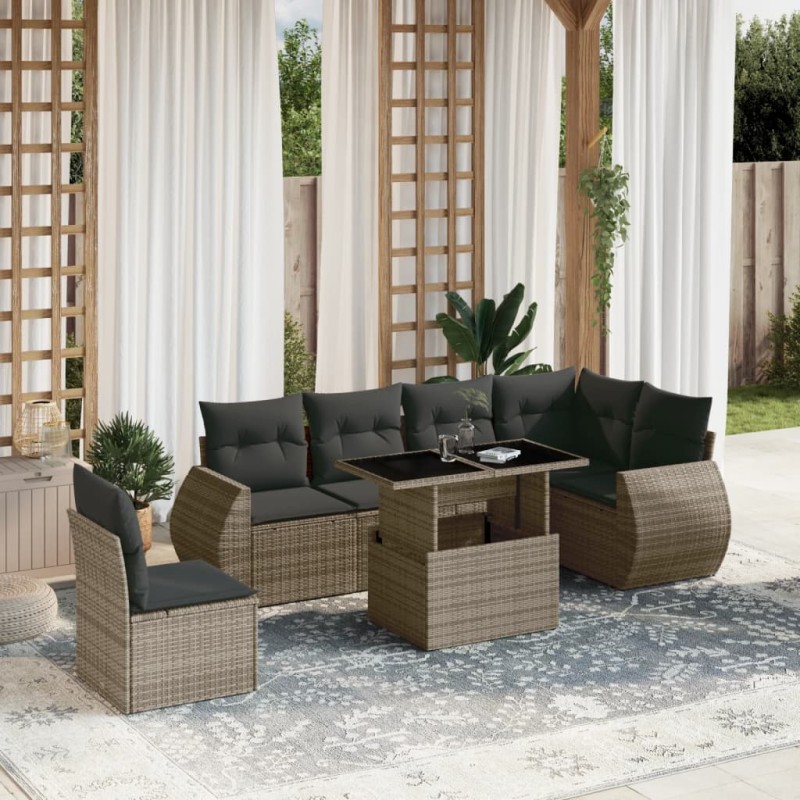 vidaXL 7-tlg. Garten-Sofagarnitur mit Kissen Grau Poly Rattan vidaXL 7-tlg. Garten-Sofagarnitur mit Kissen Grau Poly Rattan