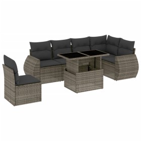 vidaXL 7-tlg. Garten-Sofagarnitur mit Kissen Grau Poly Rattan