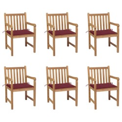 Gartenstühle 6 Stk. mit Weinroten Kissen Massivholz Teak